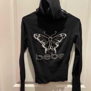 Black bebe zip up sweater with hoodie